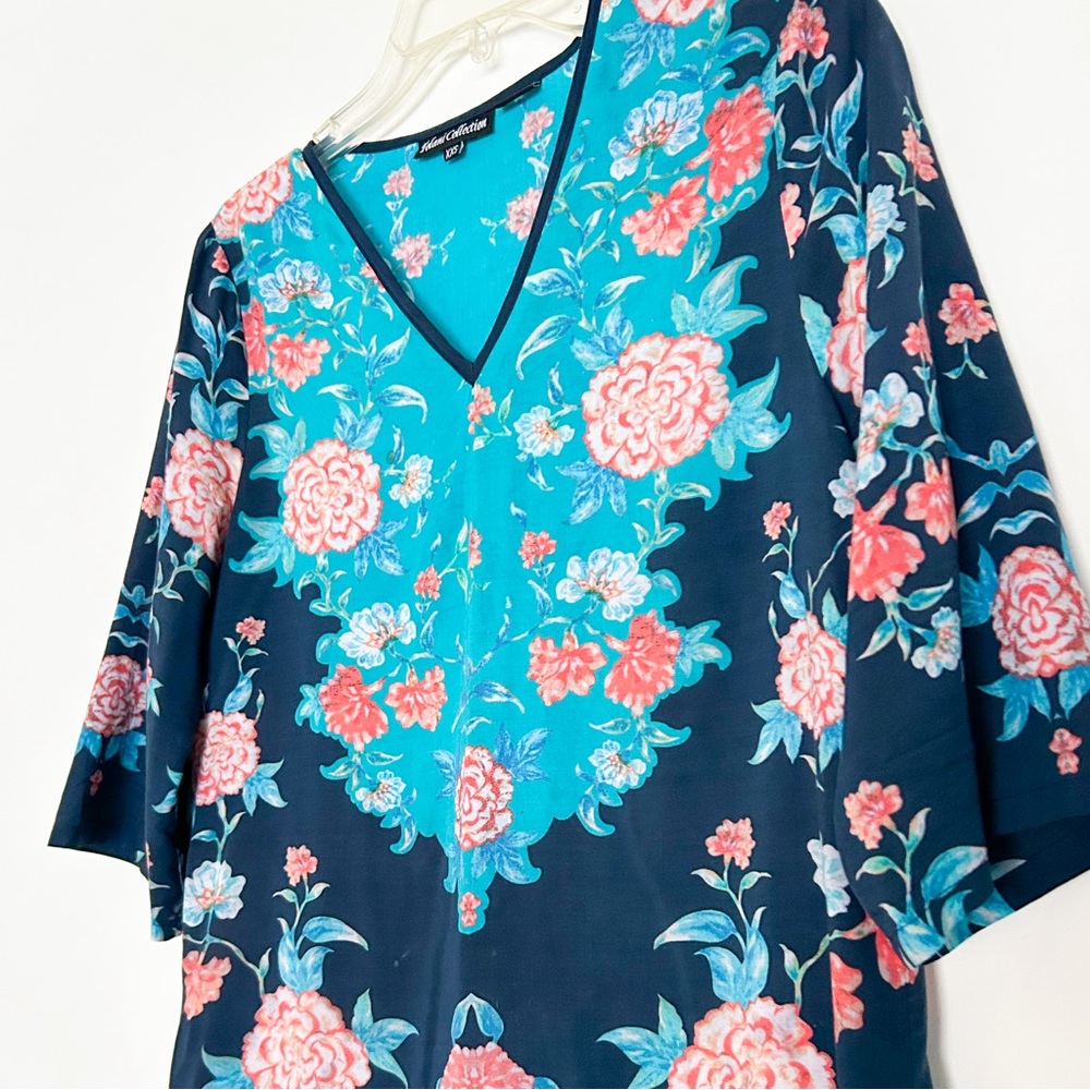 Tolani Anthropologie long sleeve floral print paisley top blouse shirt blue navy - Picture 3 of 5